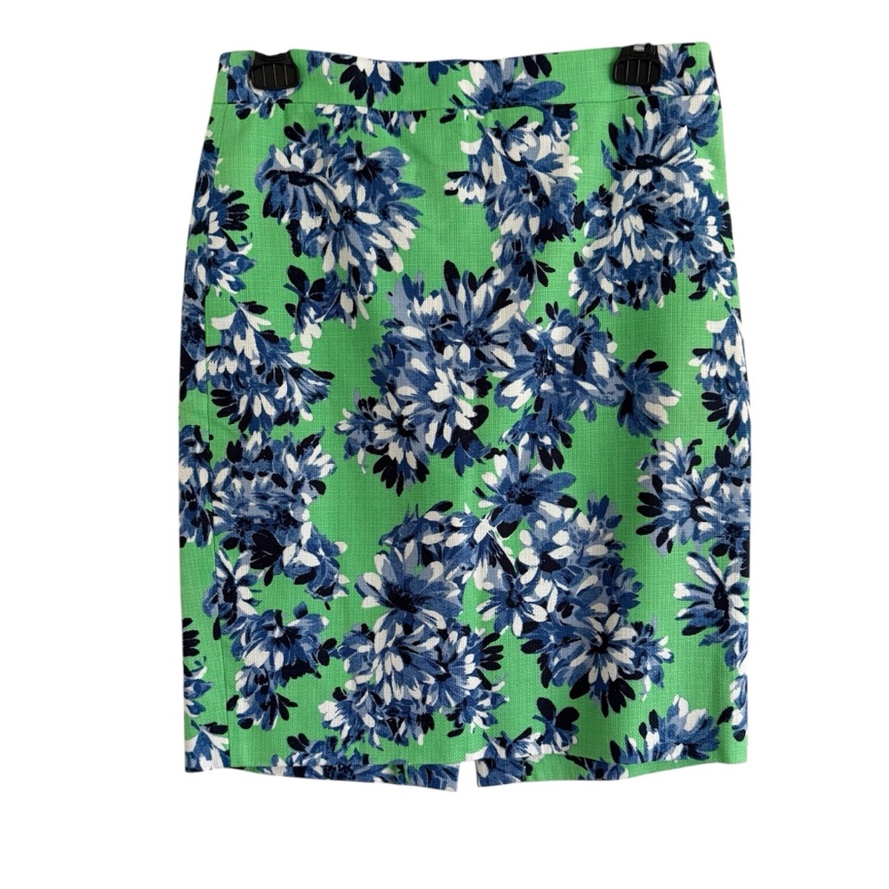 J. Crew The Pencil Skirt Floral Green Blue Women's Size 0